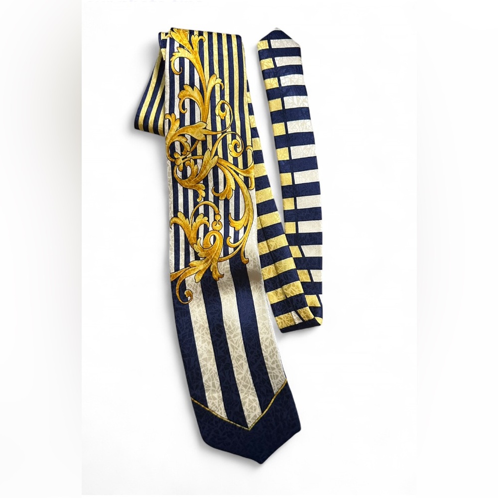 Vintage Versace Gold and Blue Striped Tie